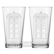 Doctor Who TARDIS Etched Look 16 oz. Glass Set of 2